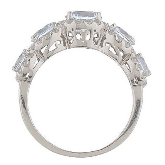 QVC Epiphany Platinum Clad Diamonique Blue 5 Stone Ring. 0069 - Picture 4 of 4